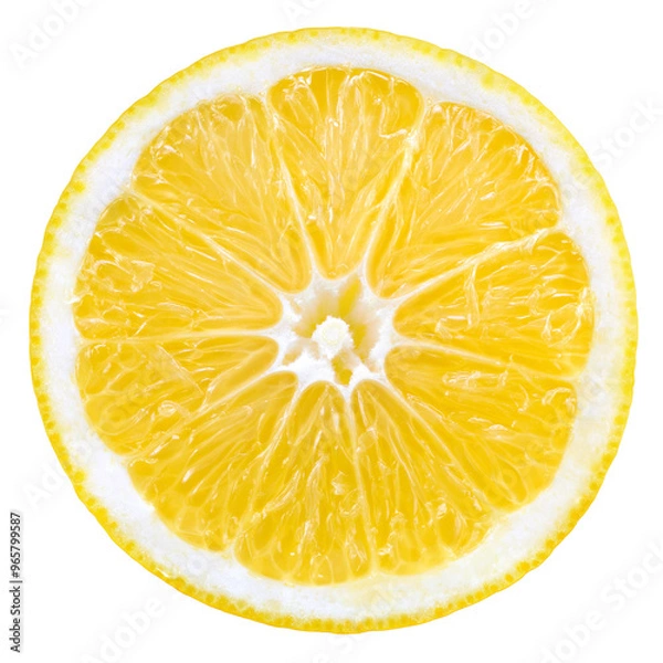 Fototapeta Lemon fruit slice isolated png. Lemon slice top view on transparent background. PNG format. Lemon slice no background. Full depth of field.
