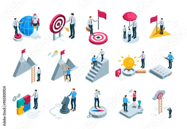 Fototapeta isometric vector set of business people and objects, in color on white background, business concepts