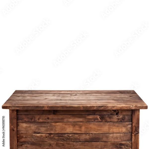 Obraz Empty old wood table on isolate transparent background and display montage with copy space for product. Wooden table foreground, wood tabletop front view, light brown rustic countertop surface.
