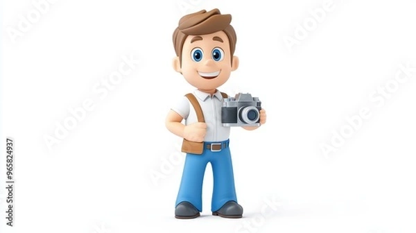 Fototapeta Skilled Photographer Capturing 3D Clipart Images in a Bright Studio Environment