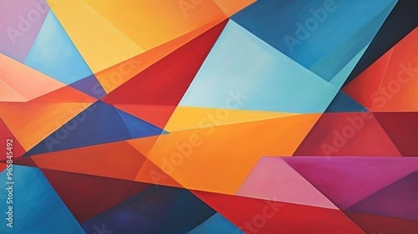 Fototapeta Vibrant Geometric Abstract Art. Colorful Triangles and Polygons on Canvas