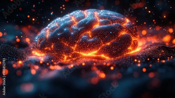 Fototapeta A glowing brain-like structure amidst a cosmic background.