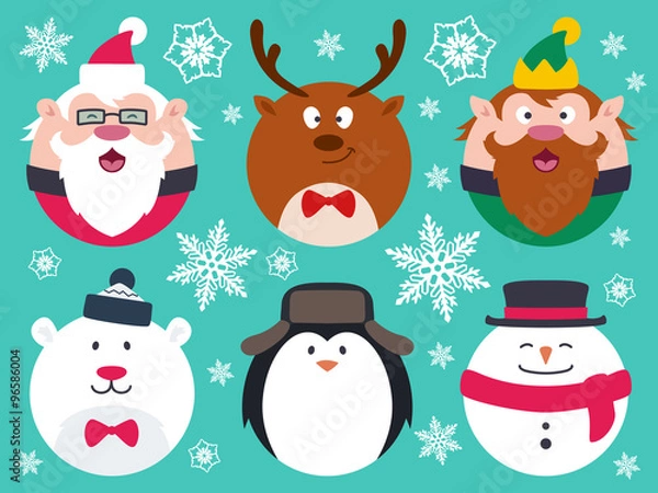 Obraz Round Flat Christmas Characters