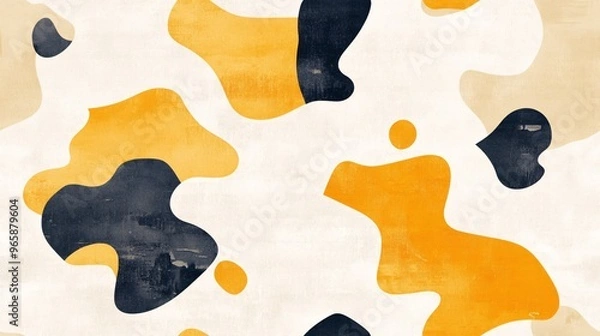 Fototapeta Seamless Pattern Abstract Watercolor Splashes in Black, Yellow, and Beige 