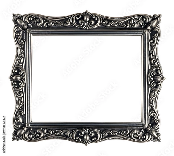 Obraz Silver frame in baroque style isolated on transparent background