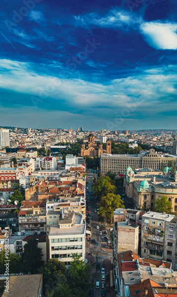 Fototapeta A majestic view of the Orthodox Saint Marco Church in Belgrade, Serbia, showcasing its Byzantine-style architecture and historic significance. Ideal for religious, travel, and architectural projects.