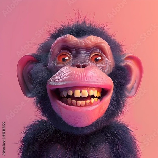 Fototapeta Vibrant and Expressive Cheerful Monkey Face with Whimsical Grin in Cartoon Style Digital