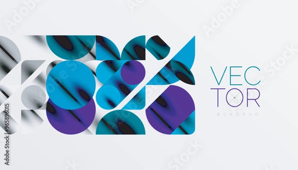 Obraz Color beautiful circles, semi circles, squares and round triangles. Geometric mosaic style pattern abstract background for wallpaper, banner, backdrop, card, book Illustration, landing page
