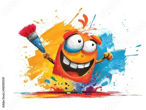 Fototapeta Delightful Cartoon Style Paintbrush Character Bursting with Vibrant Creativity and Enthusiasm