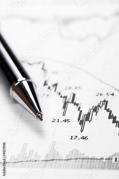 Fototapeta Business Chart - Crash, Decreasing Graph, Focus On Tip Of Pen