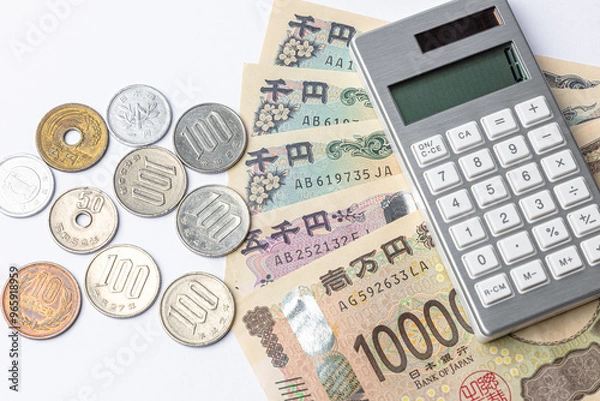 Fototapeta 2024年新紙幣　お金と電卓