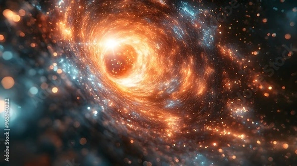 Obraz Futuristic quantum core within a vast rift, radiating energy echoes and complex physics visuals. 3D realistic rendering captures the science fiction theme and intricate details of the scene.