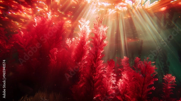 Obraz Underwater Macro Shot of Red Algae with Deep Red Coloration