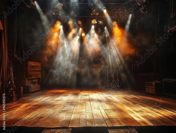 Obraz Empty stage with spotlights and smoke, perfect for music and theater performance.