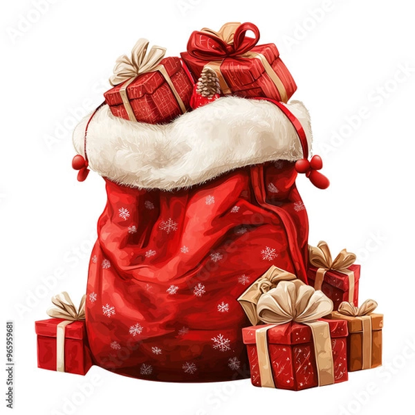 Obraz Illustration of Santa Claus bag with gifts isolated on transparent background.