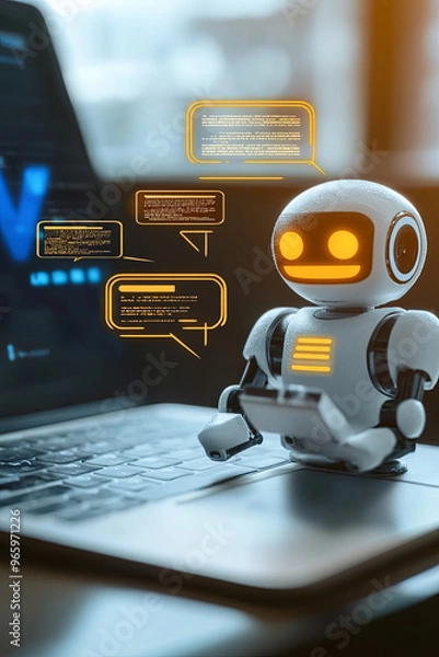 Obraz Chatbot interaction on a website with text bubbles
