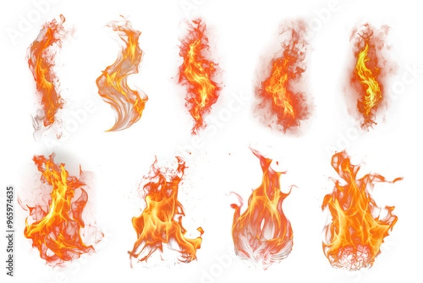 Fototapeta PNG Vibrant fiery flame collection element set, transparent background