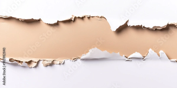 Fototapeta Torn paper edges with ripped texture isolated on brown background