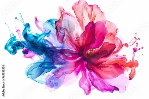 Fototapeta blossom flower swirls painter with fluid watercolor isolated on white background