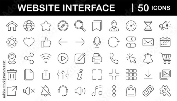 Fototapeta Website Interface set of web icons in line style. Basic UI/UX icons for web and mobile app. Containing user interface, web page, mobile app, web interface, development and more