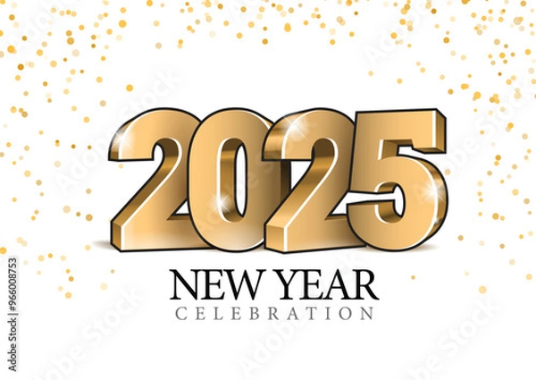 Fototapeta Colorful new year wallpaper in with the word new year 2025. Design with golden color numbers on a white background. New year 2025 celebrations template greeting card or poster. Vector