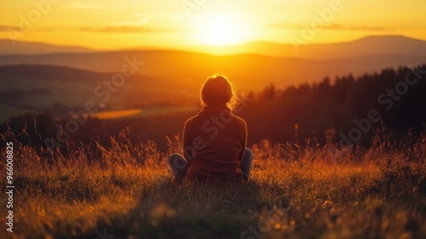 Fototapeta Serene Sunset Meditation in Nature with Warm Golden Light and Scenic Views