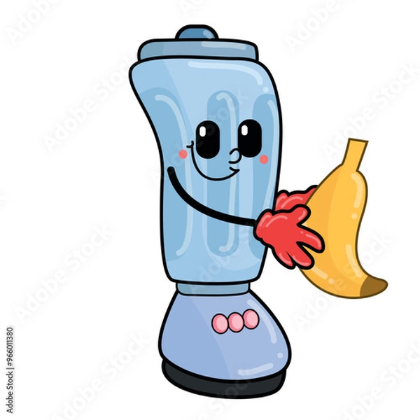Fototapeta fruit juice blender with holding banana fruit, fruit juice vector illustration