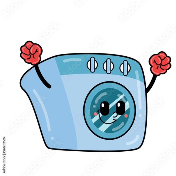 Fototapeta Vector Illustration of Hand clenched firmly, Friendly Cartoon Washing Machine with strong theme