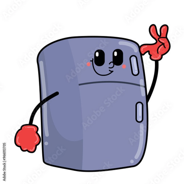 Fototapeta Cheerful Animated Fridge with Happy Smile and dancing
