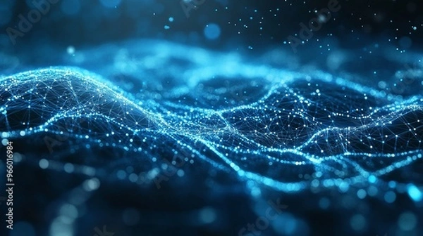 Obraz modern technology concept illustrated through an abstract blue background with a cyber network and connected particles, symbolizing advanced data communication