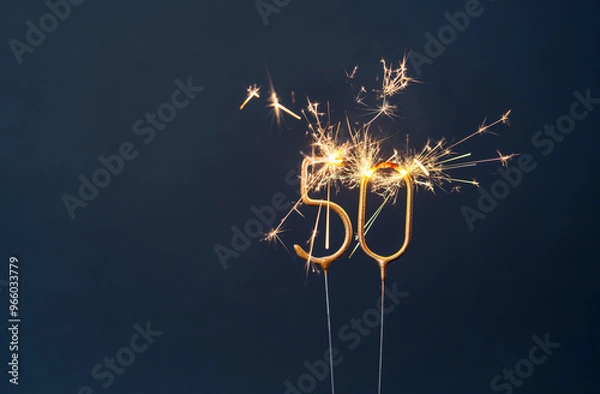 Obraz 50 Years Celebration Festive Background made with Bengal Fires in the form of Number Fifty.