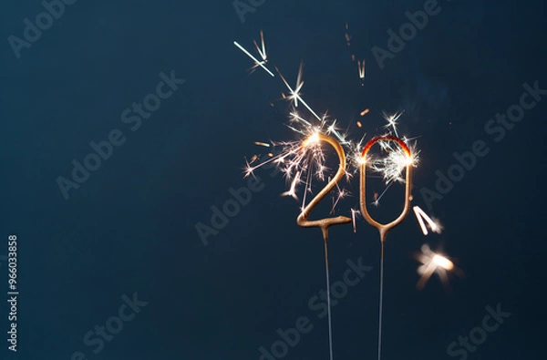 Obraz 20 Years Celebration Festive Background made with Bengal Fires in the form of Number Twenty.