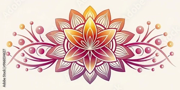 Obraz A stylized, modern floral design featuring a central bloom with curvaceous petals, surrounded by abstract shapes and lines that form a visually appealing logo concept.