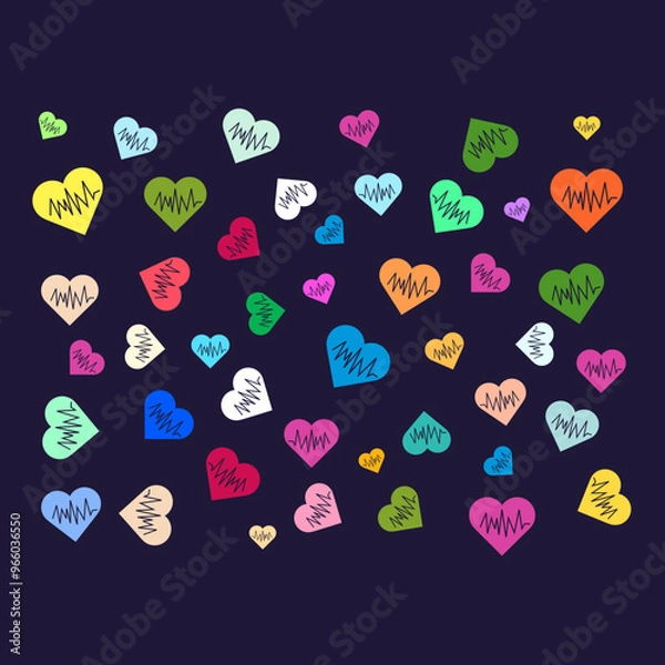 Fototapeta Colorful hearts seamless pattern with black background. Vector design eps file