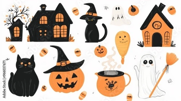 Fototapeta Halloween-themed vector bundle featuring a variety of illustrations with a white background