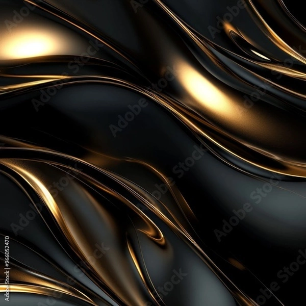 Fototapeta  Flowing Golden Lines on Dark Background: Abstract Curves and Dynamic Motion. Perfect for Marketing Campaigns, Decorative Art, and 4K HD Wallpapers. Emphasizing Fluidity, Metallic Shine, and Modern El