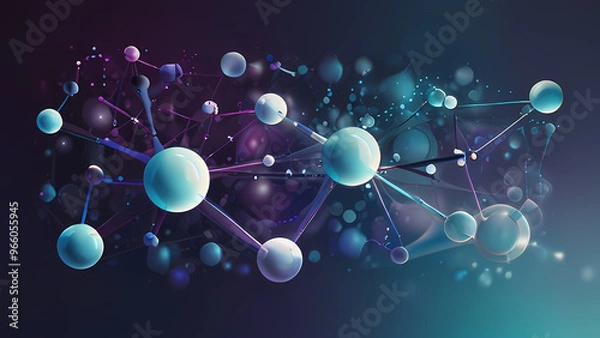 Obraz Abstract background where molecular shapes float in a swirling, misty atmosphere, using soft gradients of blues, purples, and whites