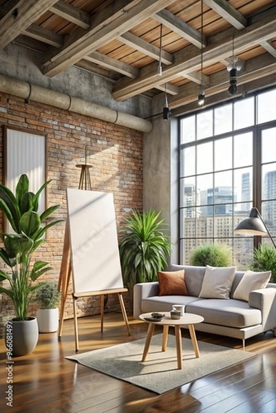 Fototapeta High-Quality Canvas Mockup in a Modern Loft Interior for Design Presentations