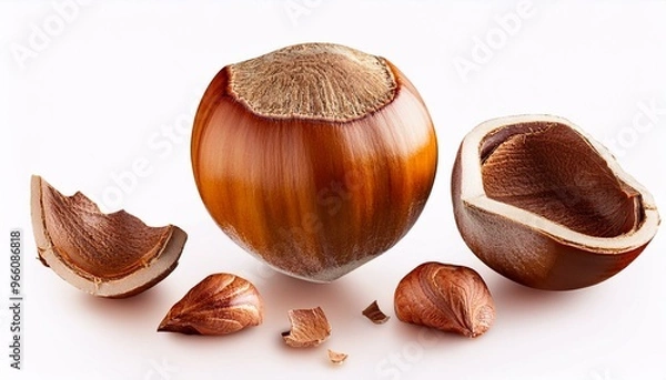 Obraz Whole hazelnut with shell pieces.