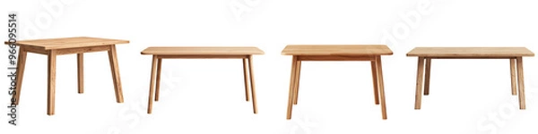 Fototapeta A 3D Model of a Wooden Dining Table Scandinavian Design Natural Wood Finish Isolated on White and Transparent Background
