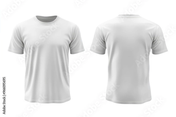 Fototapeta Front and back view of a white blank T-shirt shown.