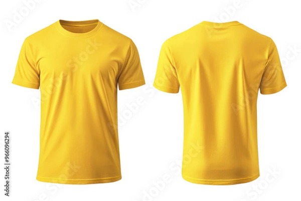 Fototapeta Front and back views of a plain yellow T-shirt.