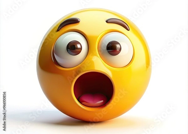 Fototapeta Surprised Yellow Emoji With Wide-Open Mouth And Raised Eyebrows, Expressing Astonishment Or Shock.