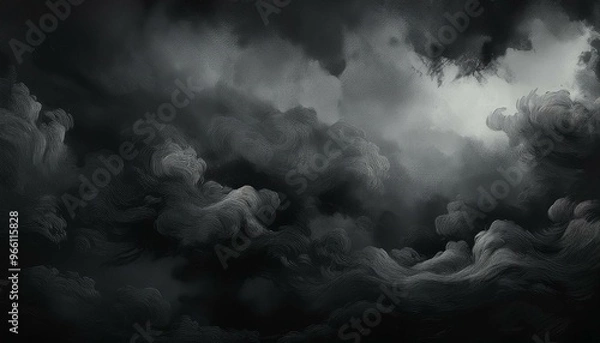 Fototapeta black gloomy sky, grunge texture, dark gray clouds background, horror scary theme poster backdrop design