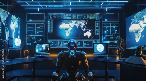 Obraz Cybernetic Surveillance: A Robot Monitoring Global Data