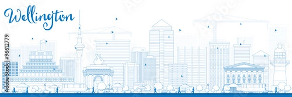 Fototapeta Outline Wellington skyline with blue buildings. Some elements have transparency mode different from normal