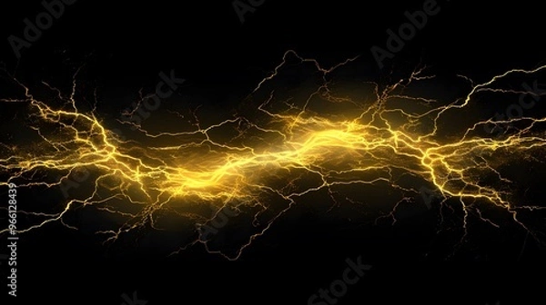 Fototapeta Abstract Golden Lightning Streaks on Black Background
