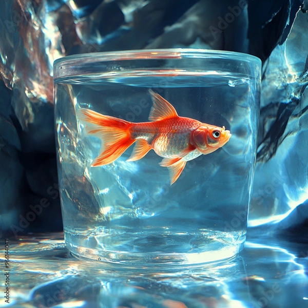 Fototapeta fish in an aquarium Goldfish swimming in tank Goldfish in freshwater aquarium with green beautiful planted tropical, Generative AI