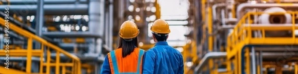 Fototapeta  Native American Mechanical Engineer Working in Industrial Manufacturing Plant. Emphasizing Diversity, Quality Control, and Safety in a Professional Industrial Setting. Ideal for Marketing Campaigns a
