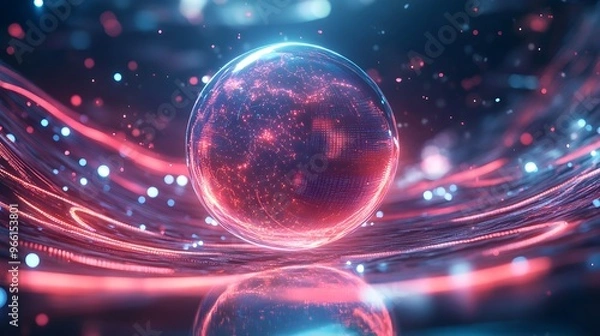 Fototapeta Abstract Globe with Glowing Lines and Particles